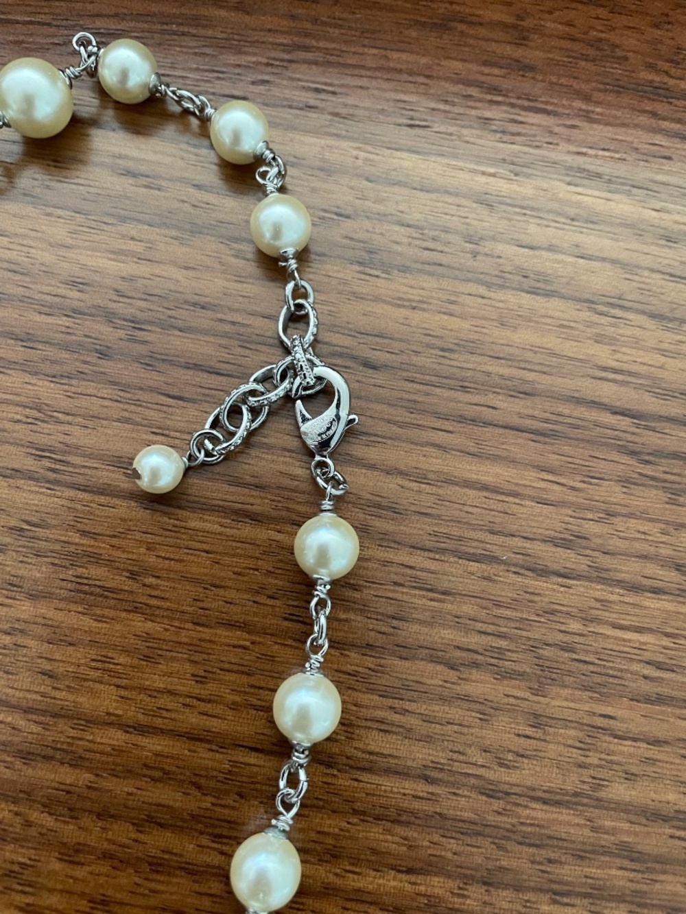 Chanel Long Pearl Necklace Silver Pearls & Crystals - Picture 4 of 11